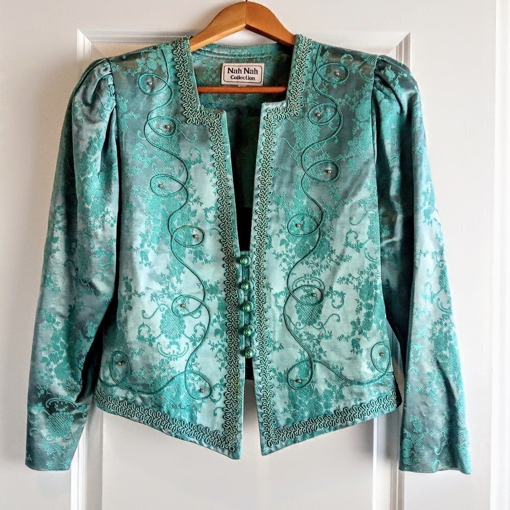 Vintage Nah Nah Collection Aqua Blue Jacquard Jacket